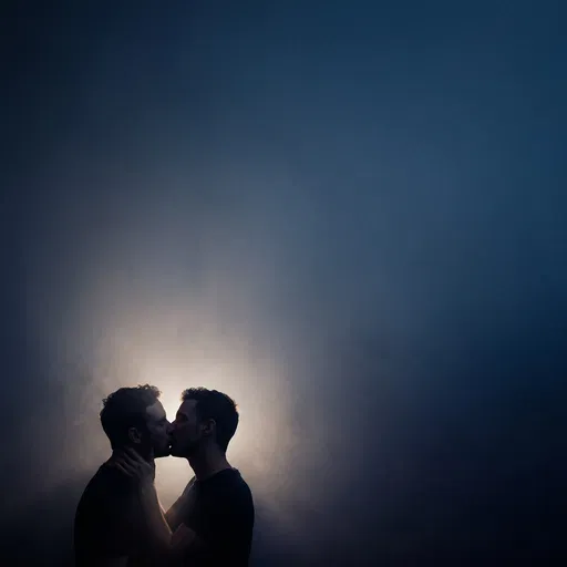 Silhouette of Two Men Kissing in Haze