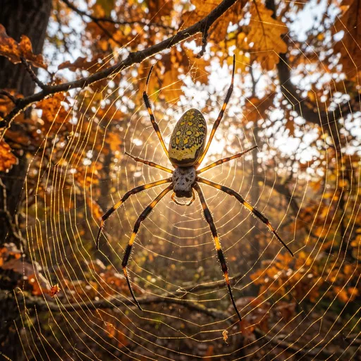 Backlit Golden Orb Spider in Autumn