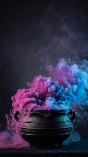 Cast Iron Cauldron With Colorful Smoke