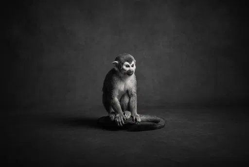 Monochrome Studio Portrait of Squirrel Monkey