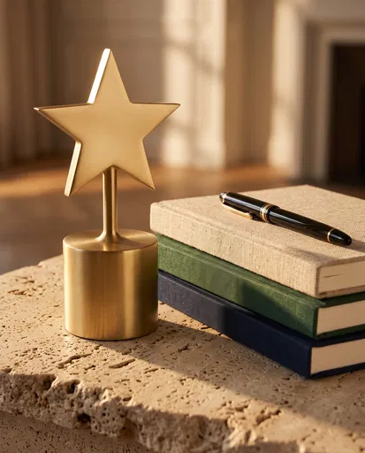 Gold Star Trophy With Notebooks and Pen
