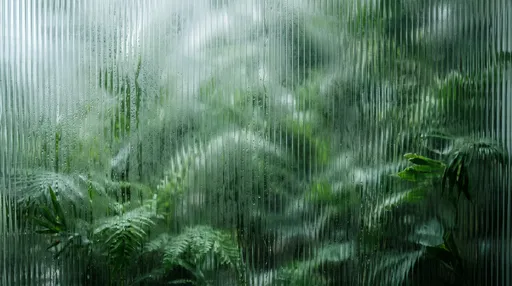 Green Foliage Behind Wet Ribbed Glass