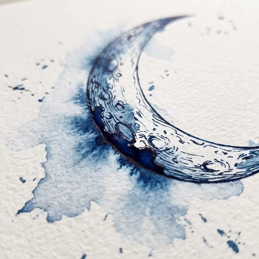 Blue Ink Crescent Moon Illustration