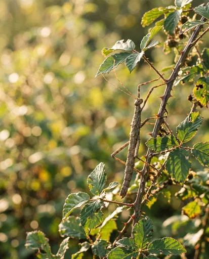 Stick Insect on Thorny Blackberry Stem