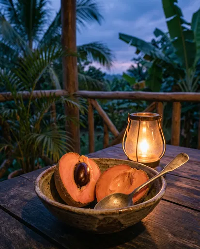 Halved Mamey Sapote Fruit on Veranda
