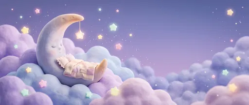 Pastel Crescent Moon Cradle in Clouds