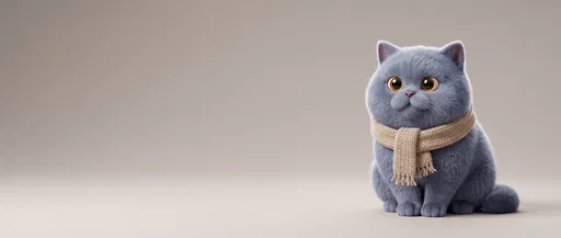Stylized 3D Cat Wearing Beige Scarf