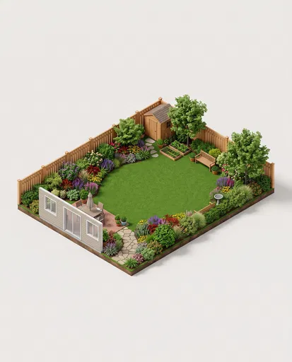 Isometric 3D Render of Backyard Garden