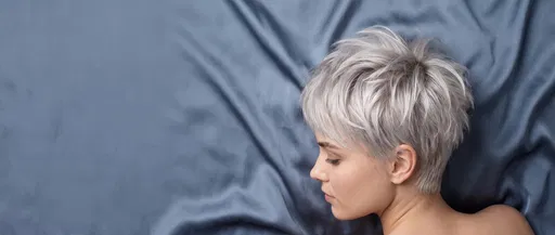Woman With Platinum Pixie Cut on Silk