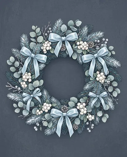 Winter Wreath With Blue Bows Illustration