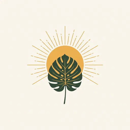 Minimalist Monstera Leaf and Radiant Sun
