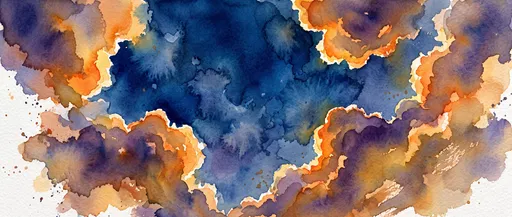 Watercolor Sky With Glowing Orange Clouds