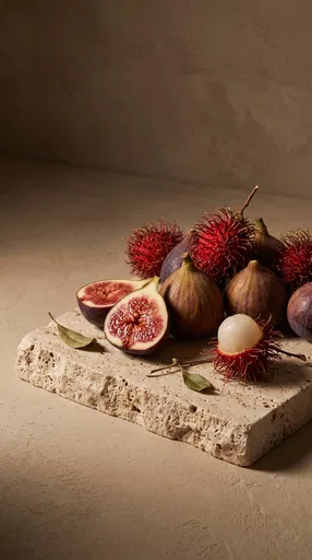 Figs and Rambutan on Travertine Stone