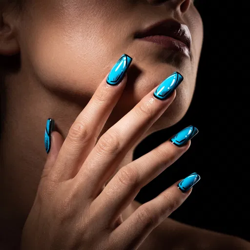 Cyan Blue Pop-Art Comic Style Manicure