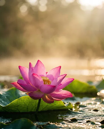 Pink Lotus Blooming in Morning Light