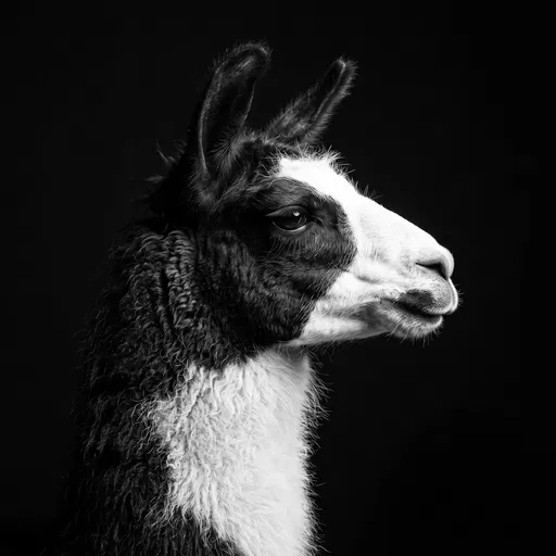 Studio Profile Portrait of Tuxedo Llama
