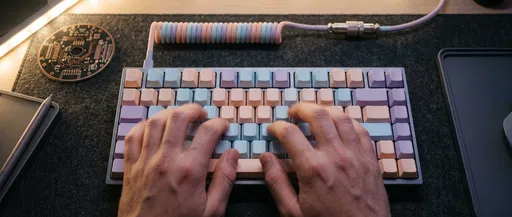 Hands Typing on Pastel Mechanical Keyboard