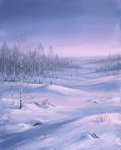 Pastel Winter Birch Forest at Dusk