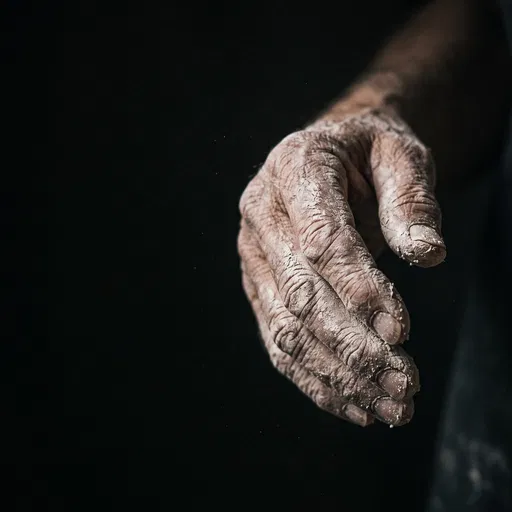 Weathered Hand Covered in Clay Dust
