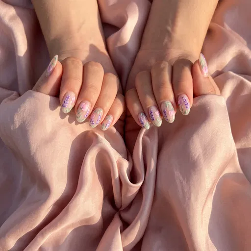 Pastel Floral Nail Art on Silk