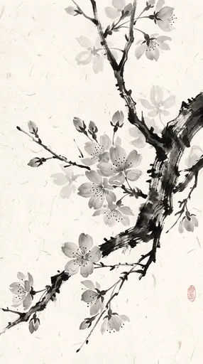 Sumi-e Ink Cherry Blossom Branch