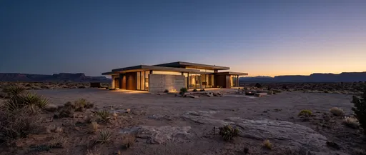 Modern Desert House at Twilight