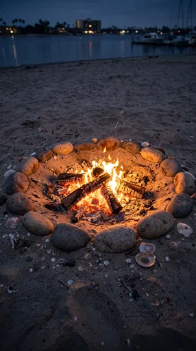 Glowing Beach Campfire at Dusk