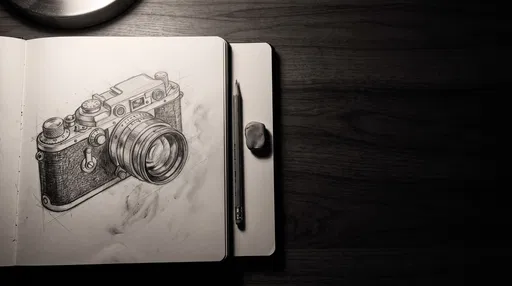 Vintage Camera Pencil Sketch on Desk