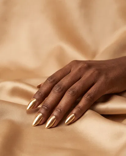 Hand With Metallic Gold Almond Nails