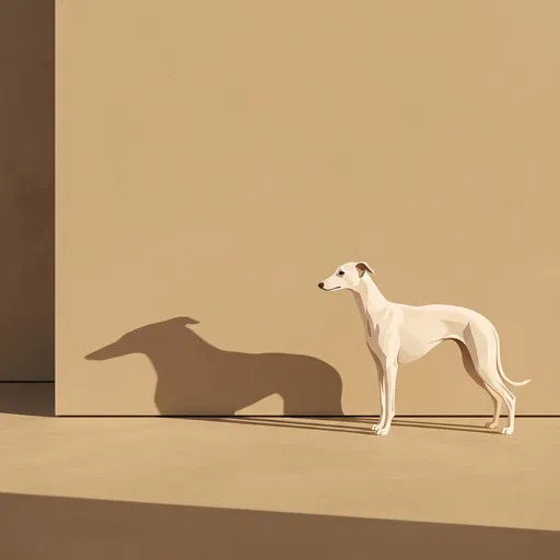 Minimalist White Whippet With Long Shadow