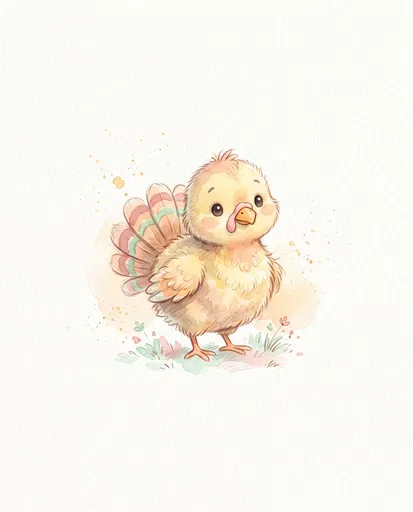 Cute Watercolor Baby Turkey Illustration