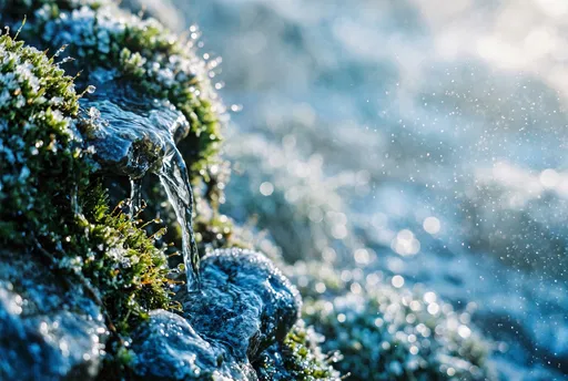 Macro Cascade Over Mossy Stones
