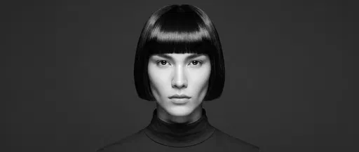 Monochrome Studio Portrait with Blunt Bob