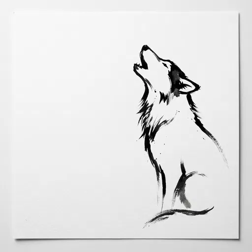 Minimal Black Ink Howling Wolf Drawing