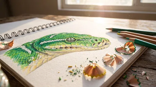 Colored Pencil Snake Drawing in Sketchbook