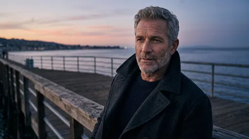 Mature Man on Coastal Pier at Dusk