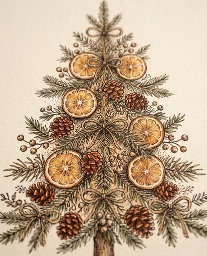 Rustic Woodland Christmas Tree Drawing