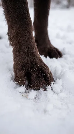 Chocolate Labrador Paws in Fresh Snow