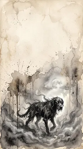 Gothic Watercolor Spectral Black Hound Illustration