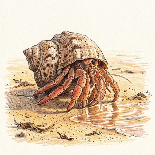 Hermit Crab Ink and Pencil Sketch