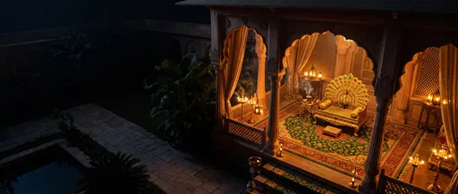 Golden Peacock Throne in Night Pavilion