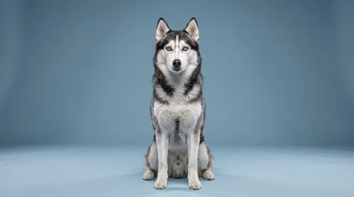 Siberian Husky Sitting on Blue Backdrop