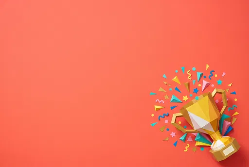 Geometric Papercraft Trophy on Coral Background