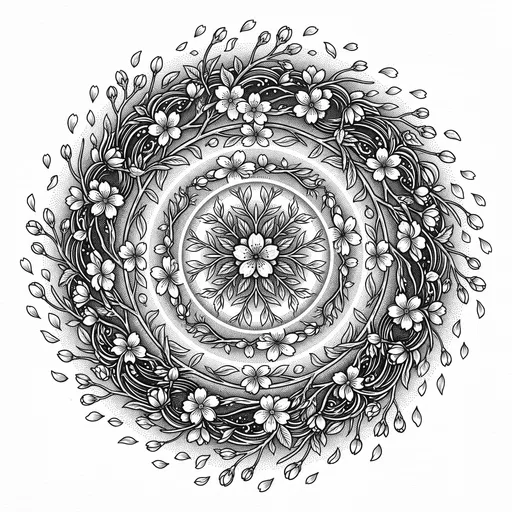 Black and White Cherry Blossom Mandala