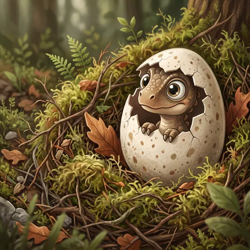 Cute Baby Dinosaur Hatching in Nest