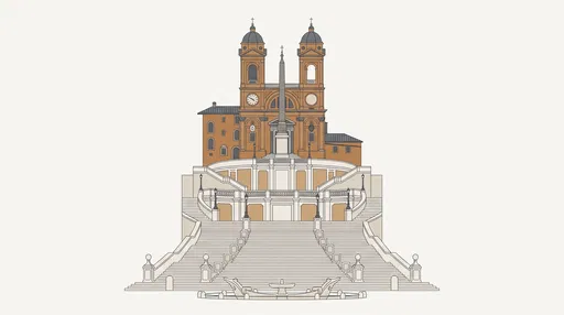 Spanish Steps Rome Architectural Elevation Illustration