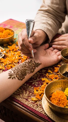 Artisan Applying Floral Henna Design