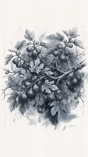Charcoal Botanical Drawing of Fig Branch