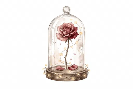 Watercolor Enchanted Rose in Glass Bell Jar