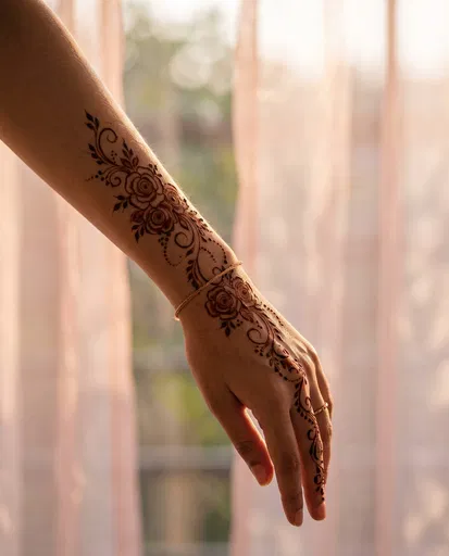 Floral Mehndi Design on Woman's Arm